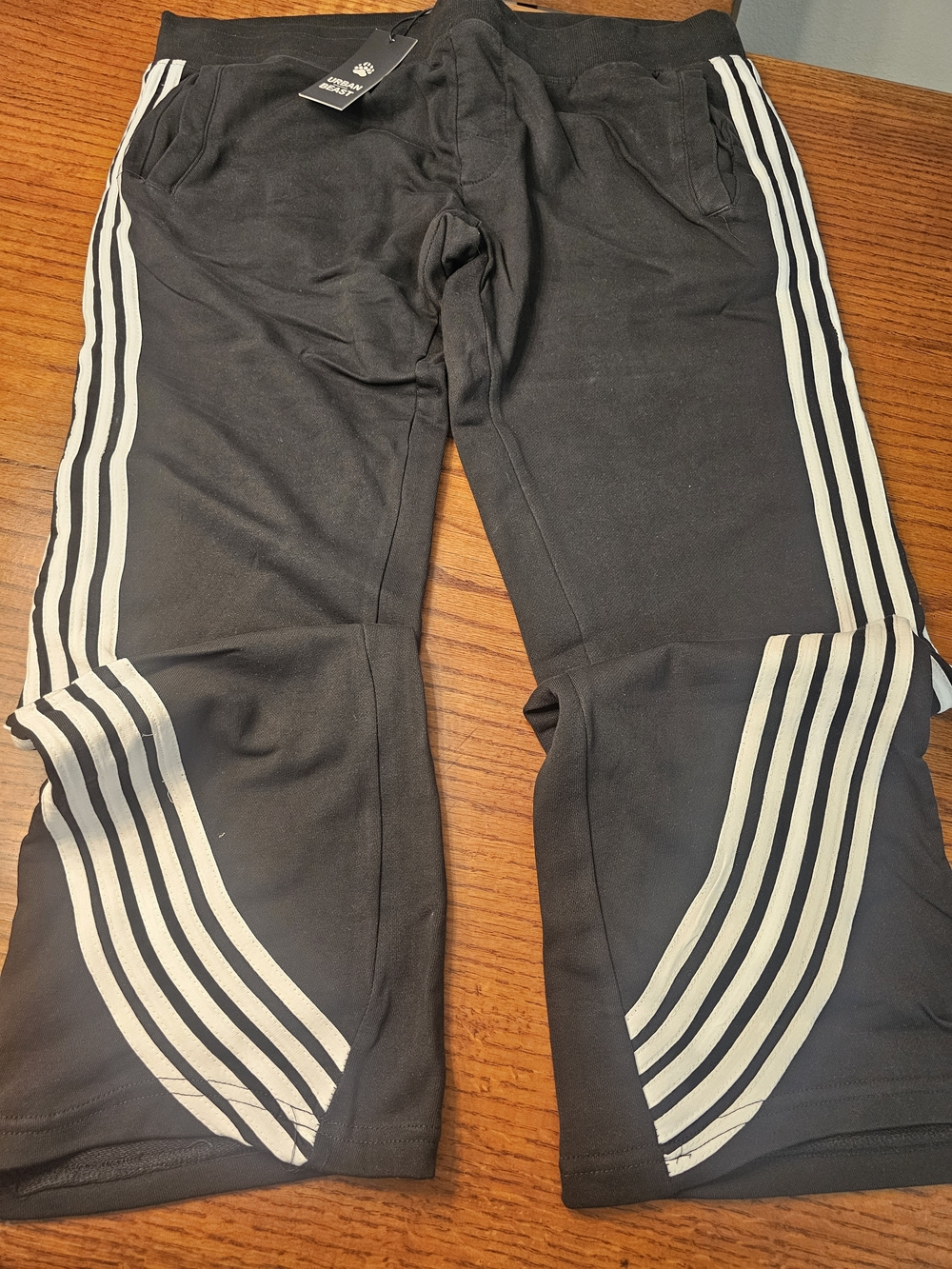Mens Urban Beast  Black Jogger Pants with White Side Stripes